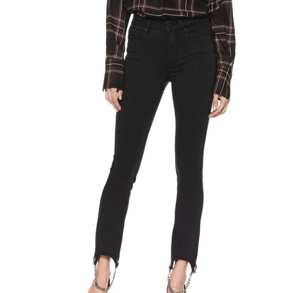 Paige Transcend Hoxton High Waist Chain Stirrup Ankle Peg Jeans Black - Picture 6 of 9